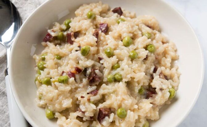 ARROZ con GUISANTES y JAMON