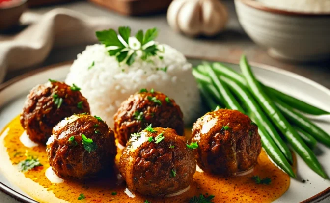 albondigas al vapor con salsa de azafran