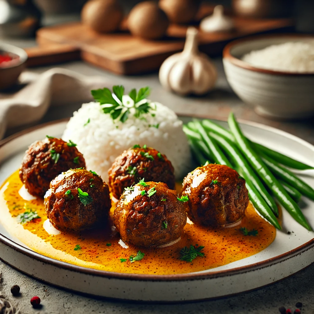 albondigas al vapor con salsa de azafran