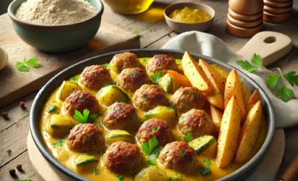albóndigas de cerdo con salsa de calabacín