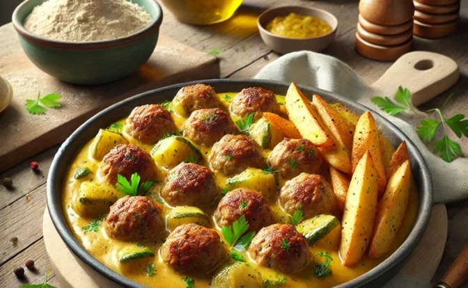 albóndigas de cerdo con salsa de calabacín