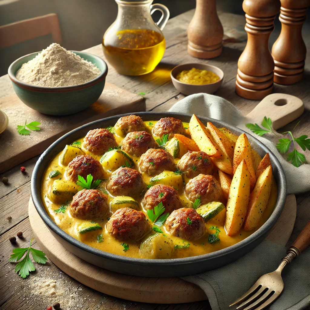 albóndigas de cerdo con salsa de calabacín