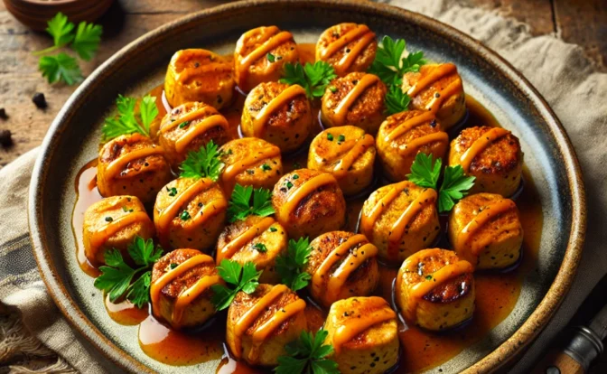 albondigas de tofu con salsa de albaricoques