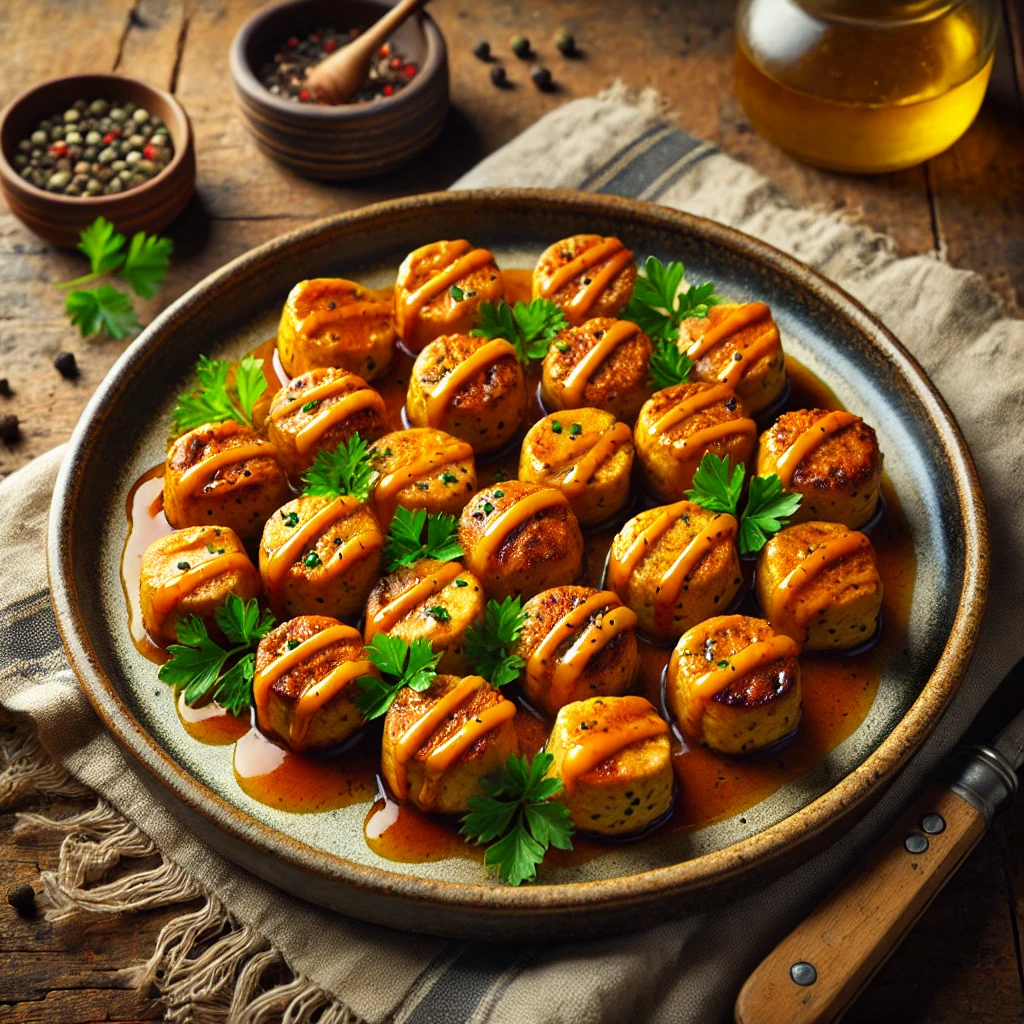albondigas de tofu con salsa de albaricoques