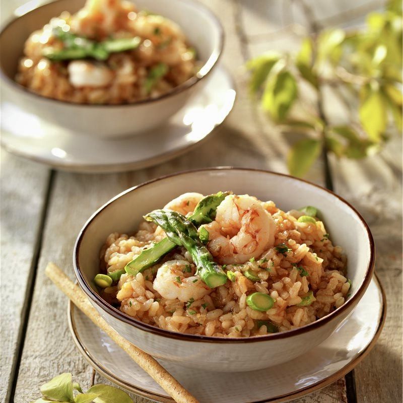 arroz meloso con gambas y esparragos